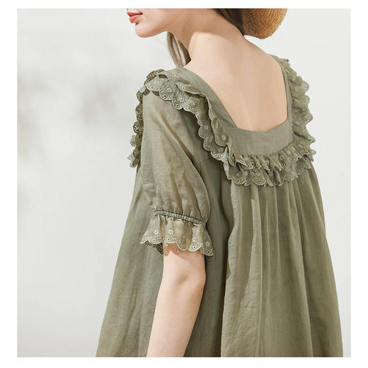 裁缝学苑AQ285 苎麻复古荷叶边方领连衣裙纸样短袖木耳裙子打版裁剪样板 商品图4