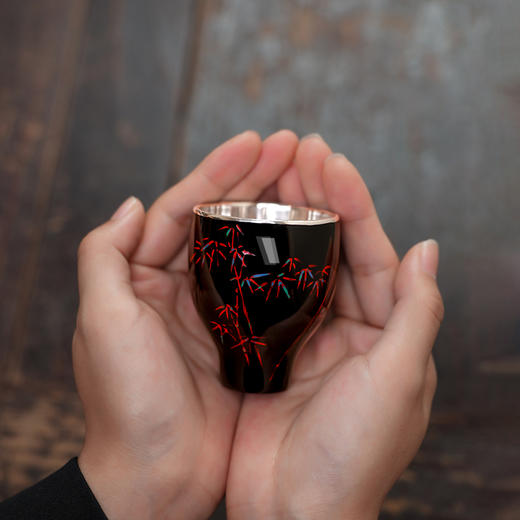 李小白大漆银杯9999纯银非遗漆器茶具高端手工礼品鎏金品茗杯主人杯单杯 商品图10
