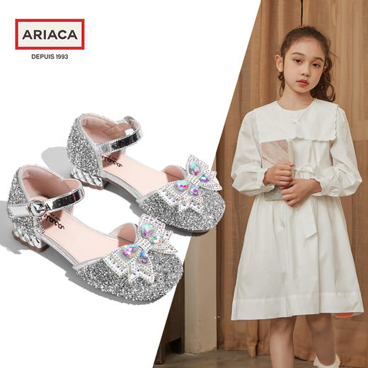 ARIACA艾芮苏女童公主鞋夏季凉鞋软底银色高跟鞋 商品图1