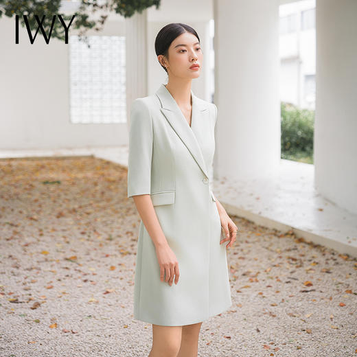 IWY/优雅绿色职业连衣裙女修身西装裙正装通勤修身商务演讲比赛裙Q14118 商品图2