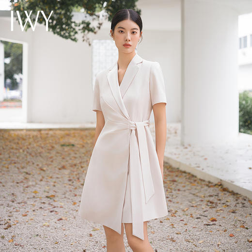 IWY/夏短袖连衣裙女设计感气质绑带西装裙美容师修身工作服主持人Q14255 商品图0