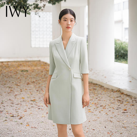 IWY/优雅绿色职业连衣裙女修身西装裙正装通勤修身商务演讲比赛裙Q14118 商品图0