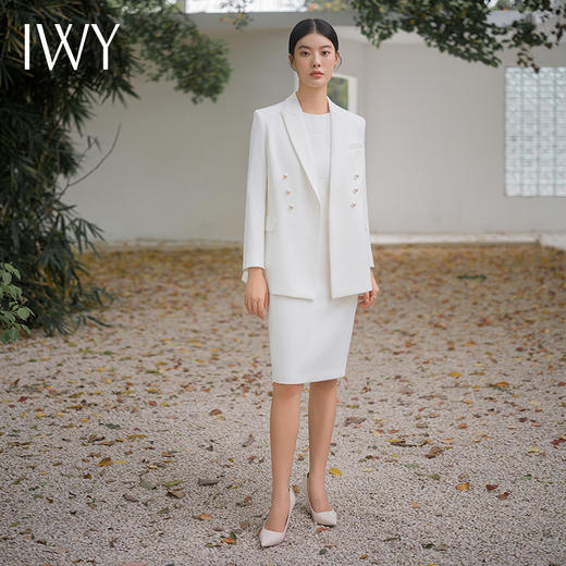 IWY/春夏白色休闲西装外套女时尚两件套职业装无袖内搭ol套裙C14260+Q14259 商品图4