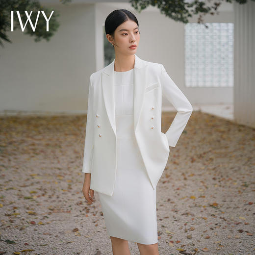 IWY/春夏白色休闲西装外套女时尚两件套职业装无袖内搭ol套裙C14260+Q14259 商品图0