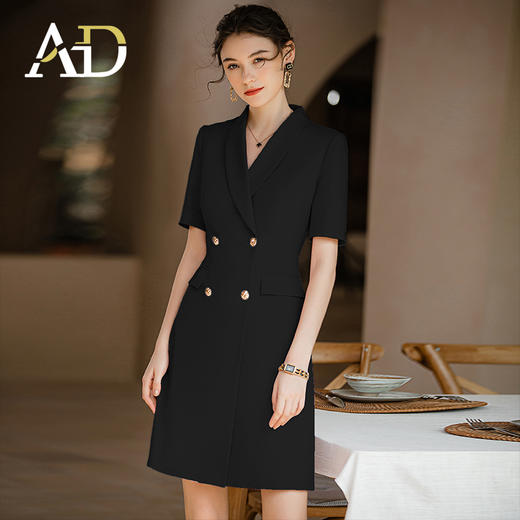 AD夏季粉色职业连衣裙女气质通勤OL西装裙百搭双排扣主持人正装裙 商品图1