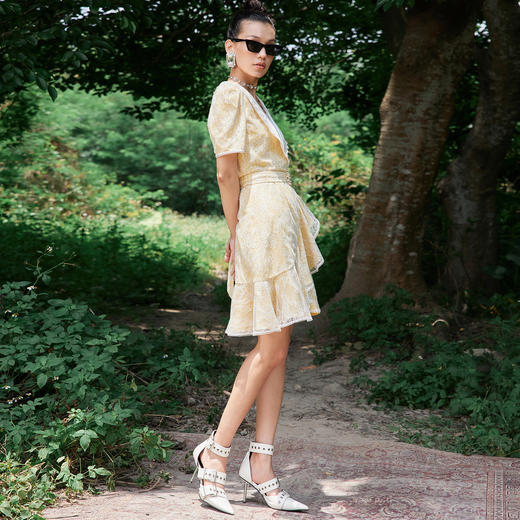 搭片围裹式复古短裙夏季蕾丝波点连MC87DR338 商品图1