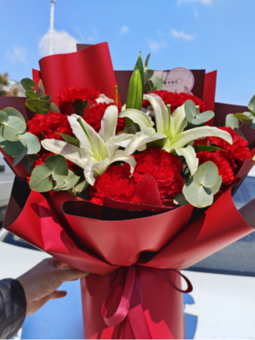 母亲节红康乃馨11枝➕百合花束