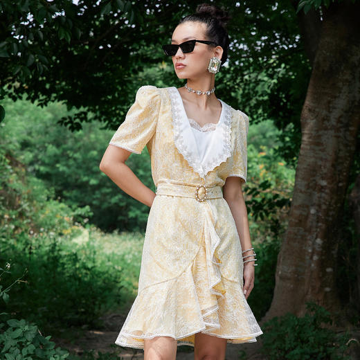 搭片围裹式复古短裙夏季蕾丝波点连MC87DR338 商品图2