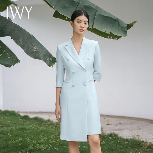 IWY/优雅干练蓝绿色西装连衣裙女七分袖高端珠宝店美容院工装Q14253 商品图1