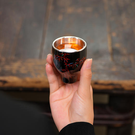 李小白大漆银杯9999纯银非遗漆器茶具高端手工礼品鎏金品茗杯主人杯单杯 商品图13