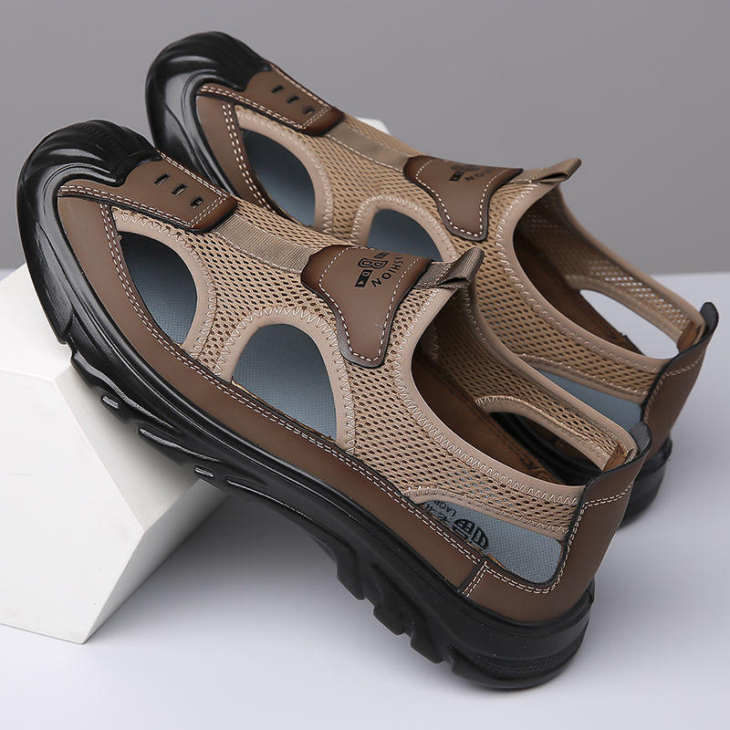 TZF-透气开车洞洞鞋夏季网布包头镂空户外运动休闲百搭老北京防滑凉鞋