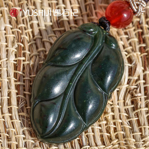 遇石记【泰山碧玉】大叶有成吊坠金枝玉叶女款挂件 商品图2