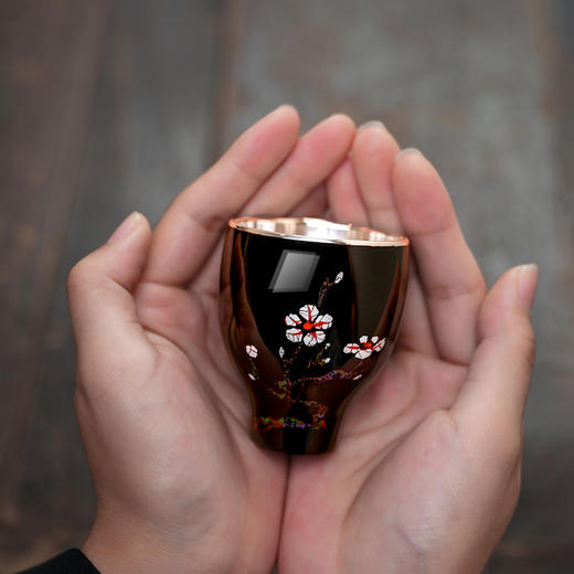 李小白大漆银杯9999纯银非遗漆器茶具高端手工礼品鎏金品茗杯主人杯单杯 商品图11