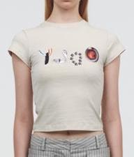 修身创意字母印花短款T恤 商品图0