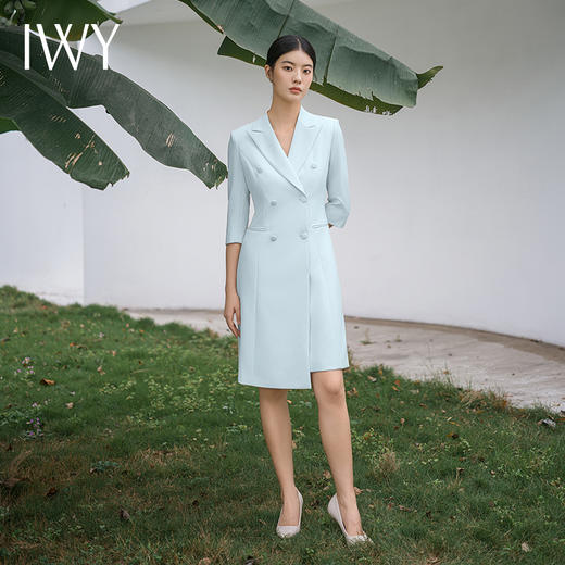 IWY/优雅干练蓝绿色西装连衣裙女七分袖高端珠宝店美容院工装Q14253 商品图4