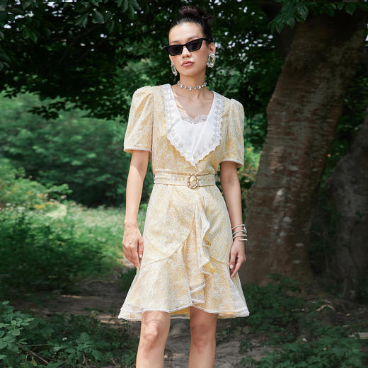 搭片围裹式复古短裙夏季蕾丝波点连MC87DR338 商品图0