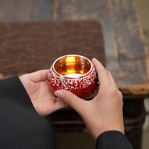 李小白大漆银杯9999纯银非遗漆器茶具高端手工礼品鎏金品茗杯主人杯单杯 商品图2