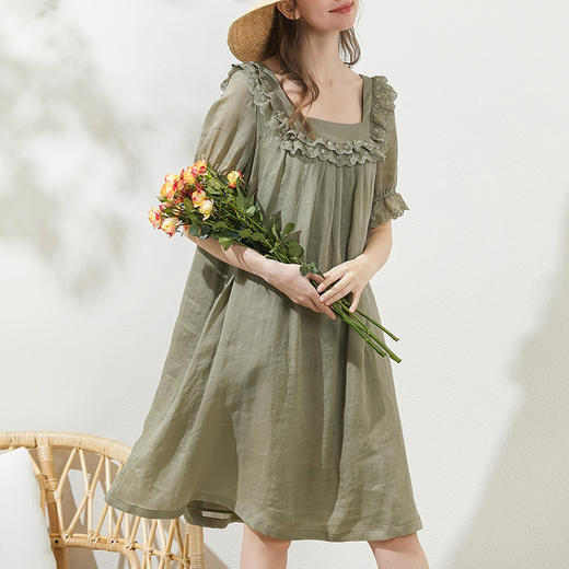 裁缝学苑AQ285 苎麻复古荷叶边方领连衣裙纸样短袖木耳裙子打版裁剪样板 商品图5