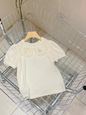 亮片耳朵泡泡袖上衣