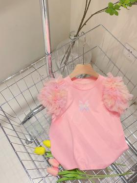 彩色纱纱袖蝴蝶上衣
