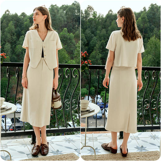 OLrain欧芮儿燕麦色半身裙女夏季2024年新款简约通勤直筒半裙 商品图4