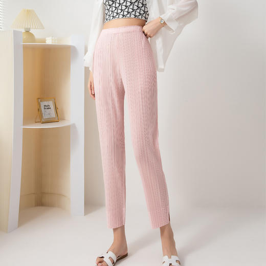 雀说 三宅褶皱时尚新款九分裤大码修身显瘦休闲小脚裤开叉 4ZF-045 商品图7