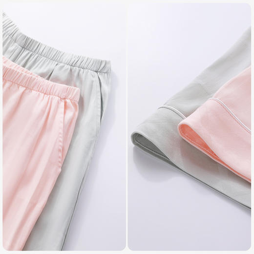 【商场同款】熳洁儿 情侣家居服贡缎方格女士夏季开衫短袖长裤套装24203007/24203907 商品图4