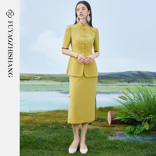 扶摇 新中式国风套装女2024夏季新款复古盘扣外套半裙两件套 商品图4