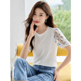 【专属特价】熙世界碎花雪纺短袖假两件针织圆领T恤女设计感上衣2025夏天新款