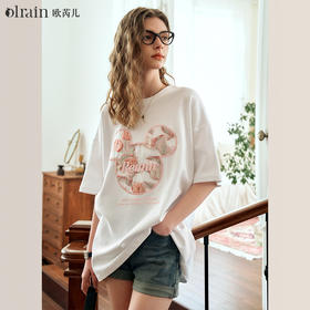 欧芮儿立体刺绣白色短袖T恤女夏季2024新款时尚宽松圆领慵懒上衣
