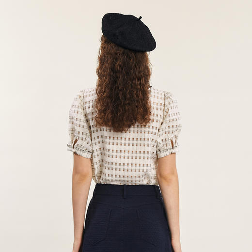 谜底提花衬衫短袖女2024年夏款通勤风蝴蝶衣领衬衣上衣242MC0613 商品图2