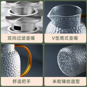 富光玻璃杯耐热玻璃凉水壶锤纹带把手大容量家用杯花茶杯子茶壶冷水壶 商品图6