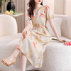 新中式短袖仿真丝印花系带连衣裙AHM-zmdm9641 商品缩略图1