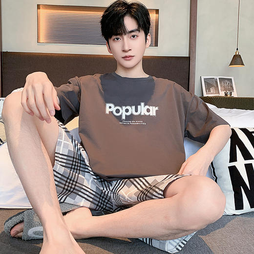 可外穿男士纯棉家居服套装 宽松短袖圆领短裤全棉睡衣家居服 商品图6