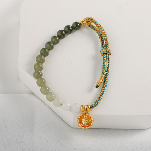 【宏艺珠宝】花开见佛  福寿安康无氢足金和田玉手串·足金手串 商品图4