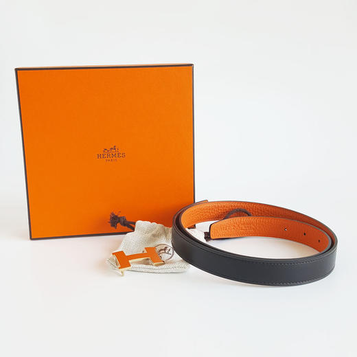 【99新正品】Hermes爱马仕女士橘棕拼色Mini Constance金扣双面腰带300424TJ30 商品图1