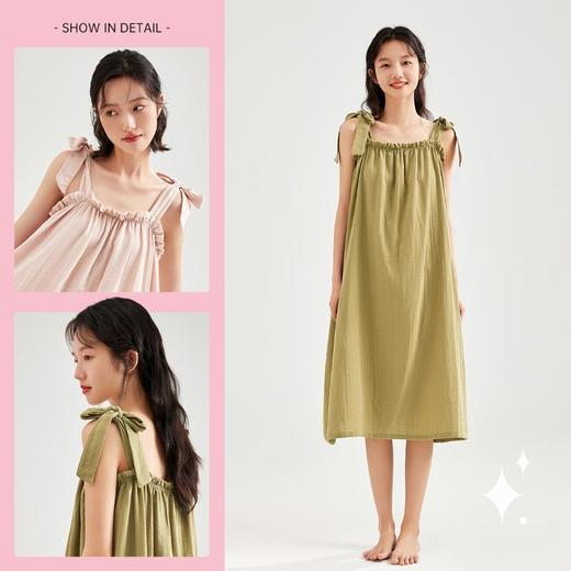 3部顶瓜瓜女士夏季半甜主义荷叶蝴蝶结平纹双层纱吊带睡裙DJJWX-AQ24078 商品图0