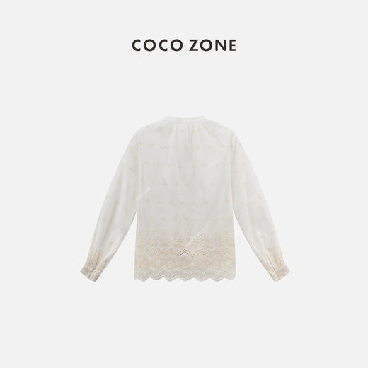 COCO ZONE“吉米”100棉夏季镂空立领衬衫简约单排扣长袖上衣CC1B1099 商品图1