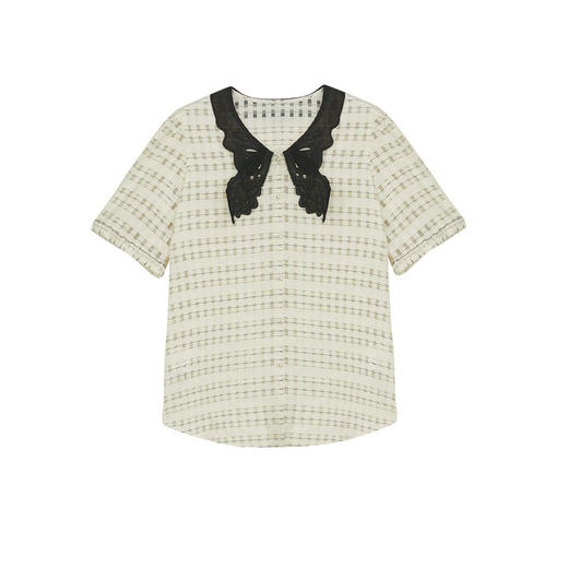 谜底提花衬衫短袖女2024年夏款通勤风蝴蝶衣领衬衣上衣242MC0613 商品图4