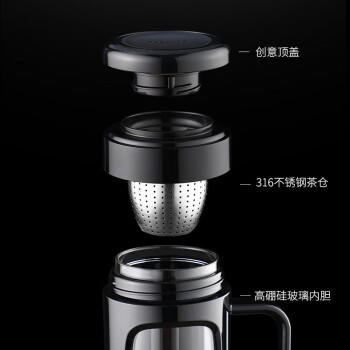 富光玻璃杯男女办公双层大容量水杯带把茶水分离泡茶杯子带茶隔 商品图2