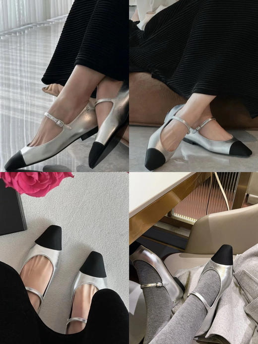 513-2 免带渠道 香香公主 杏仁头 银色粒面牛皮 玛丽珍 平底单鞋 选大一号 商品图0