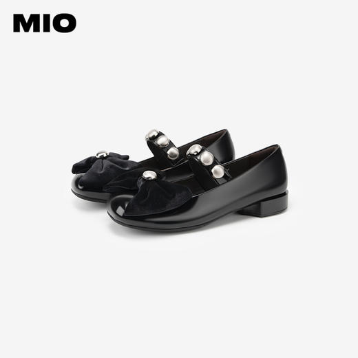MIO米奥秋季圆头低跟蝴蝶结单鞋复古俏皮通勤玛丽珍女鞋M244413666 商品图3