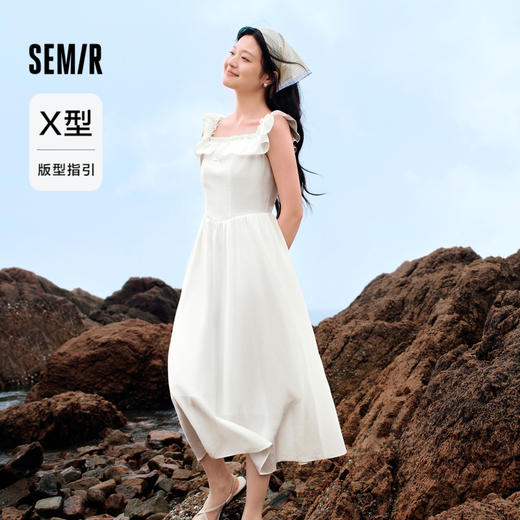 森马连衣裙女修身荷叶边甜美风慵懒新款夏季小飞袖中长裙温柔 商品图1