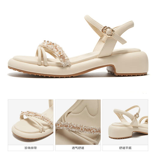 星期六优雅珍珠绊带厚底粗跟凉鞋SSC2115240 商品图8