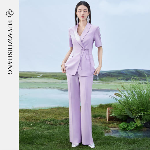 扶摇 紫色西装套装女2024夏季中式盘扣西服干练职业两件套女 商品图4