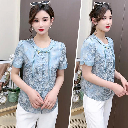 时尚气质印花衬衫，国风复古短款小衫QYM- LRX-L2473-Y 商品图2