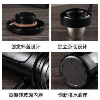 富光玻璃杯男女办公双层大容量水杯带把茶水分离泡茶杯子带茶隔 商品图1