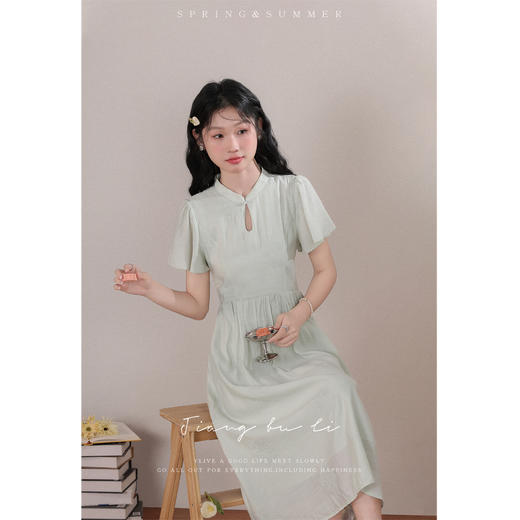 鹿向南【竹风】清冷感新中式国风连衣裙夏季新款女纯色裙子QYM001580 商品图4