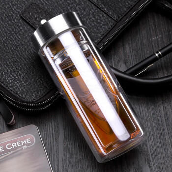 富光双层隔热玻璃杯茶隔款水杯带把泡茶多用办公玻璃杯子（2只装） 商品图3