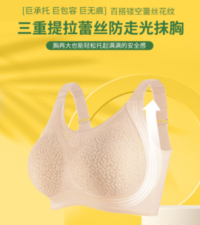 【大码】三重提拉蕾丝防走光抹胸内衣文胸（卡码请拍小一码， 按身高+体重选尺码，小胸平胸不拍会空杯） #W2411